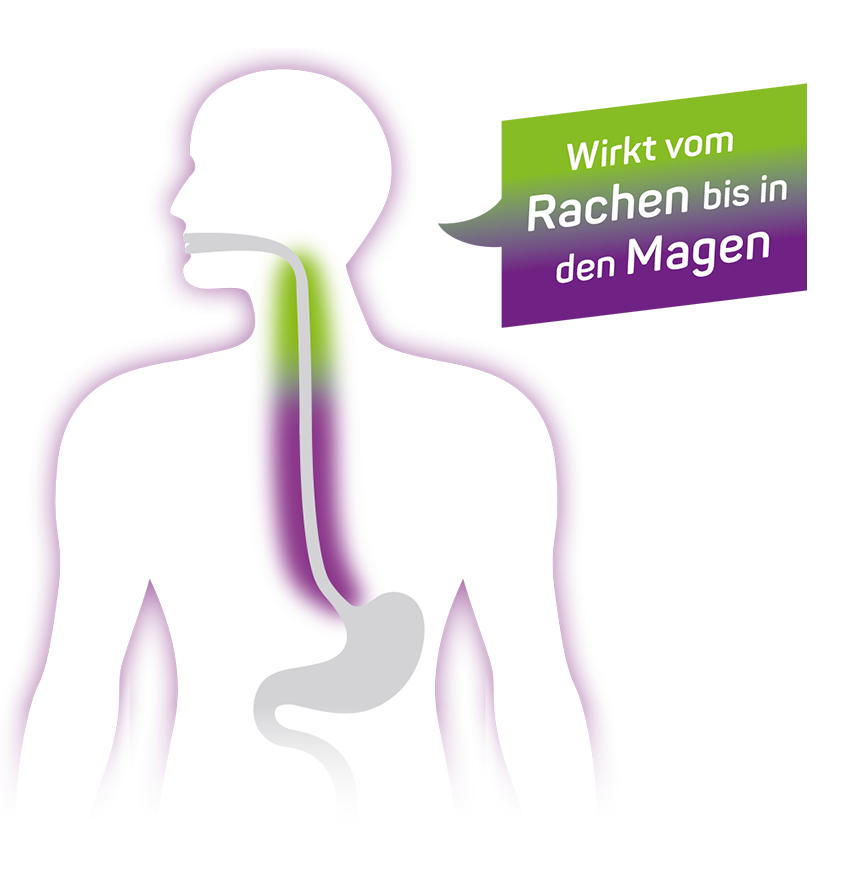 Wirkt vom Rachen bis in den Magen